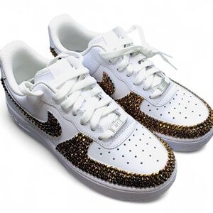 Nike Air Force 1’s Low Tops All Sizes Dark Rose Gold Luxe Crystals Ticks New